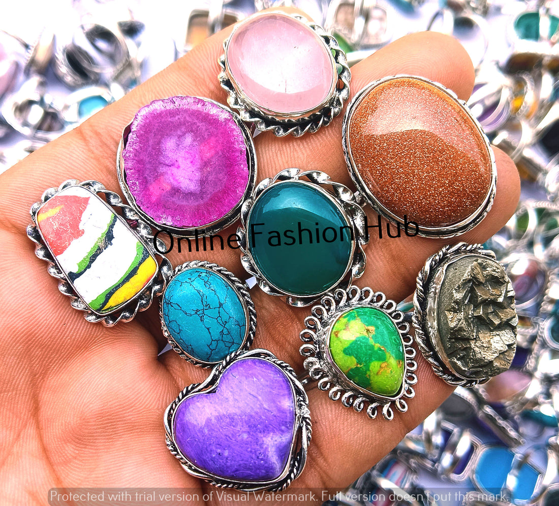 925 Sterling Silver Plated Turquoise & Mix Gemstone Rings Lot Arrive Jewelry