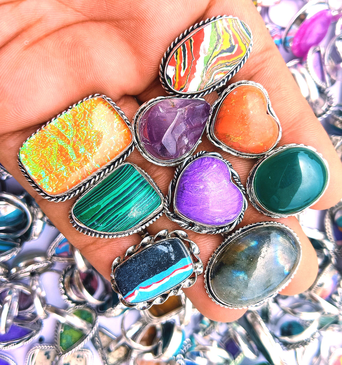 Buy Tiger Eye & Mix Gemstone 925 Sterling Silver Plated 500pcs Rings Lot Lovely Jewelry