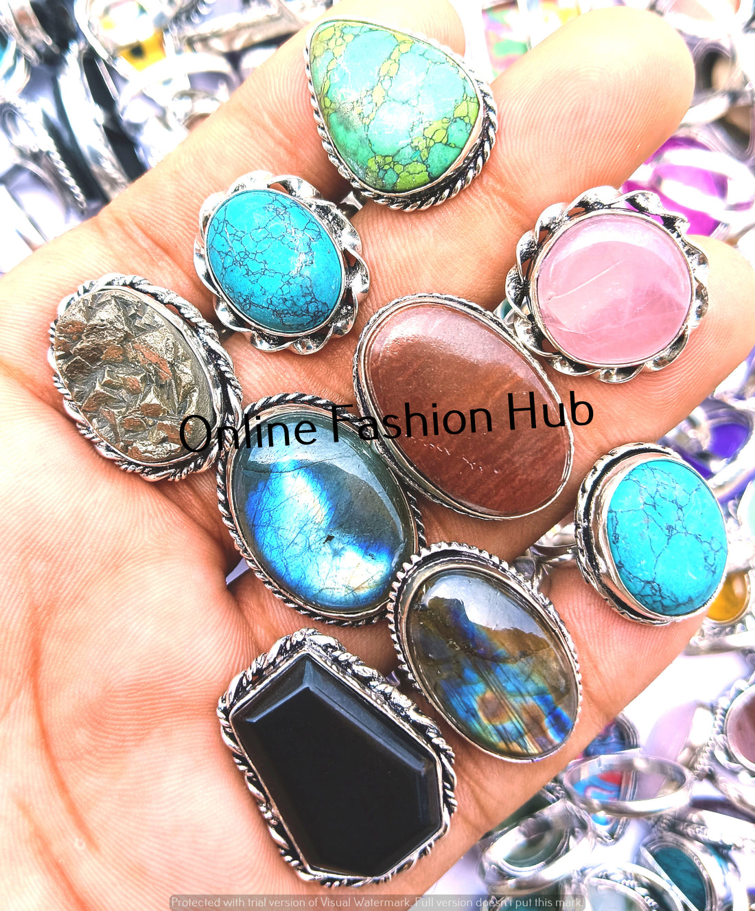 925 Sterling Silver Plated Black Onyx & Mix Gemstone Rings Lot Unisex Jewelry