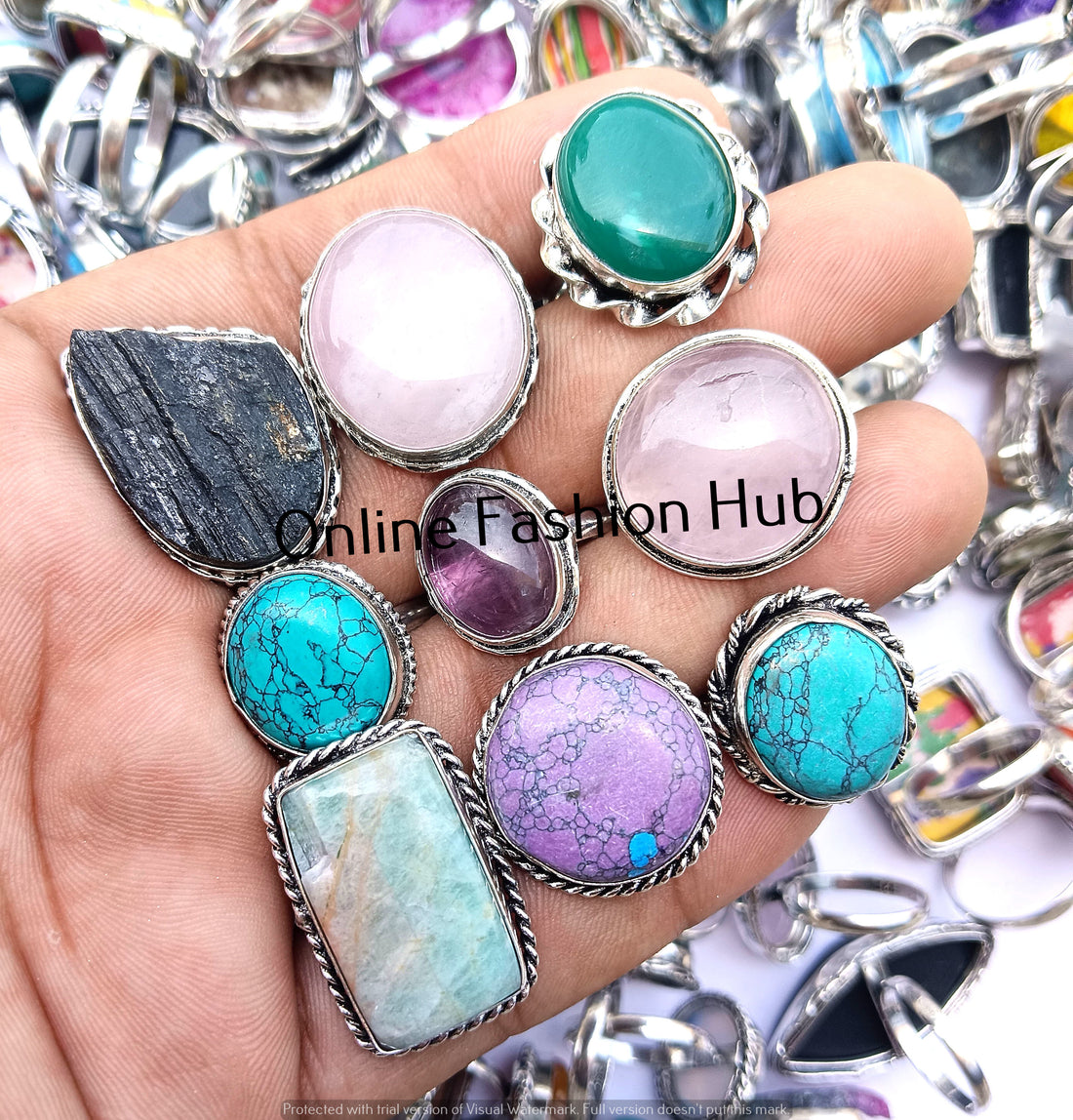925 Sterling Silver Plated Purple Turquoise & Mix Gemstone Rings Lot Elegent Jewelry
