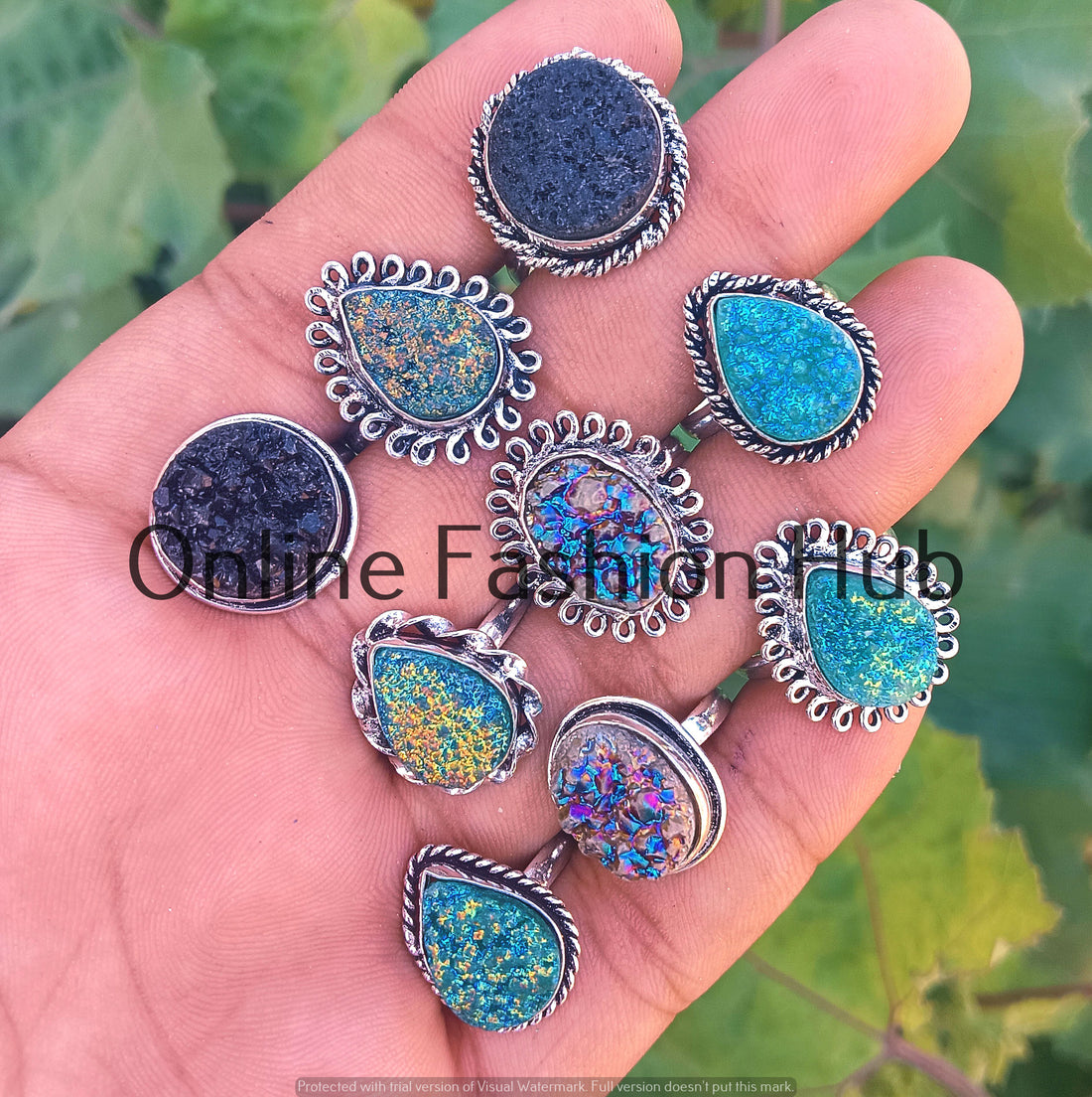 925 Sterling Silver Plated Offer multi Titanium Druzy Gemstone Rings Lot Jewelry