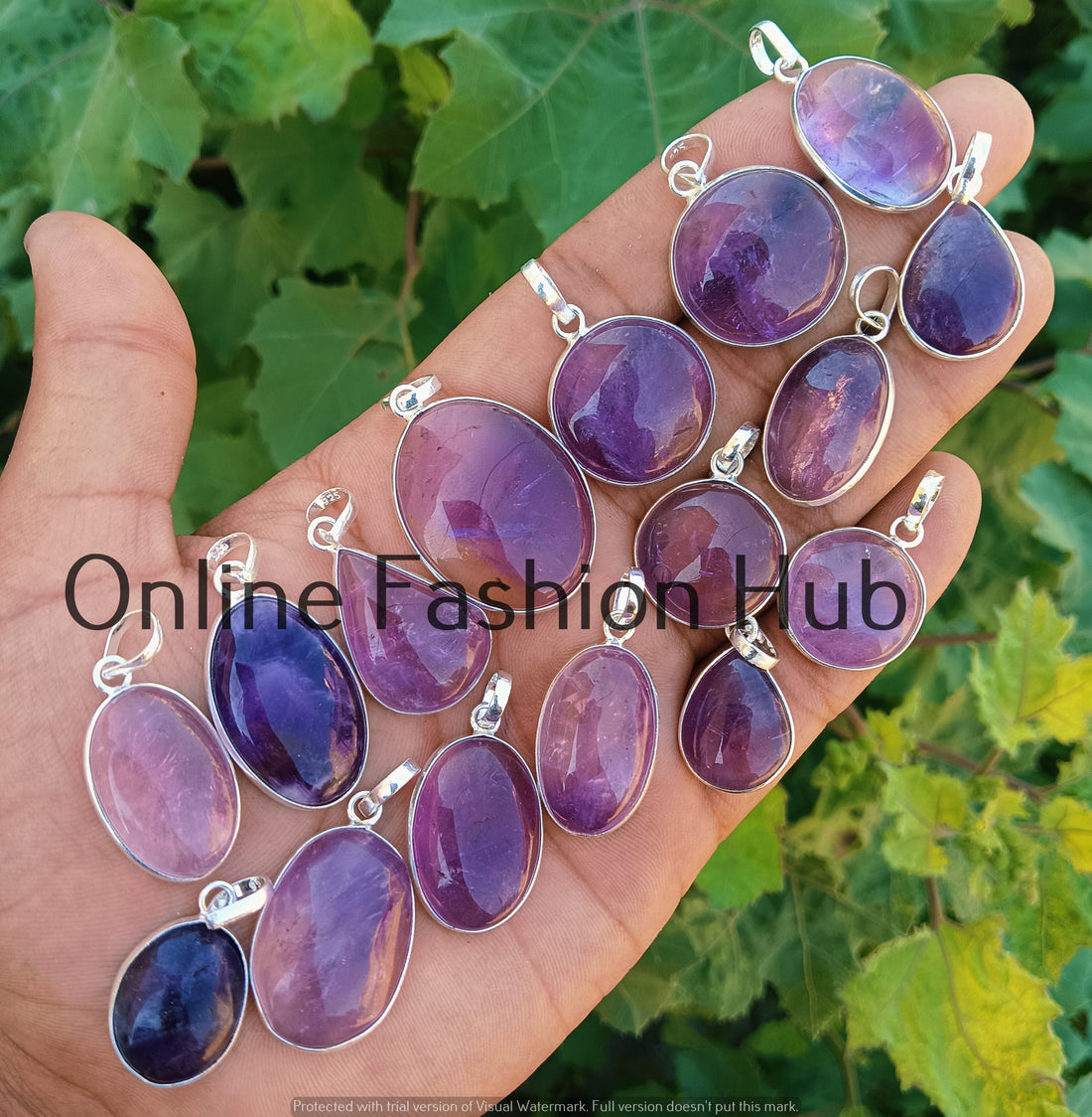 925 Sterling Silver Plated Purple Amethyst Gemstone Bezel Pendant Lot premium Jewelry