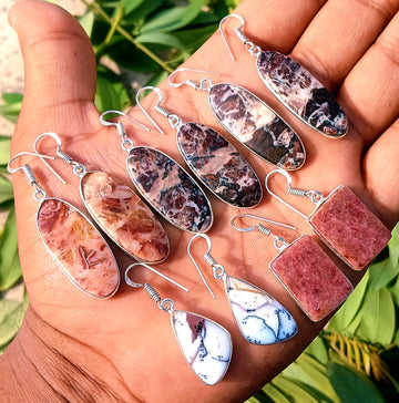 Dendrite Opal & Mix Gemstone 925 Sterling Silver Plated Earings Lot Jewelry